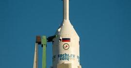 Спутник «Союз» стартует с олимпийским факелом