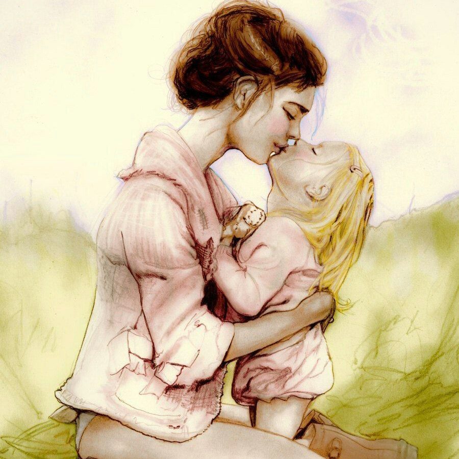 Объятия мамы и ребенка, рисунок акварелью