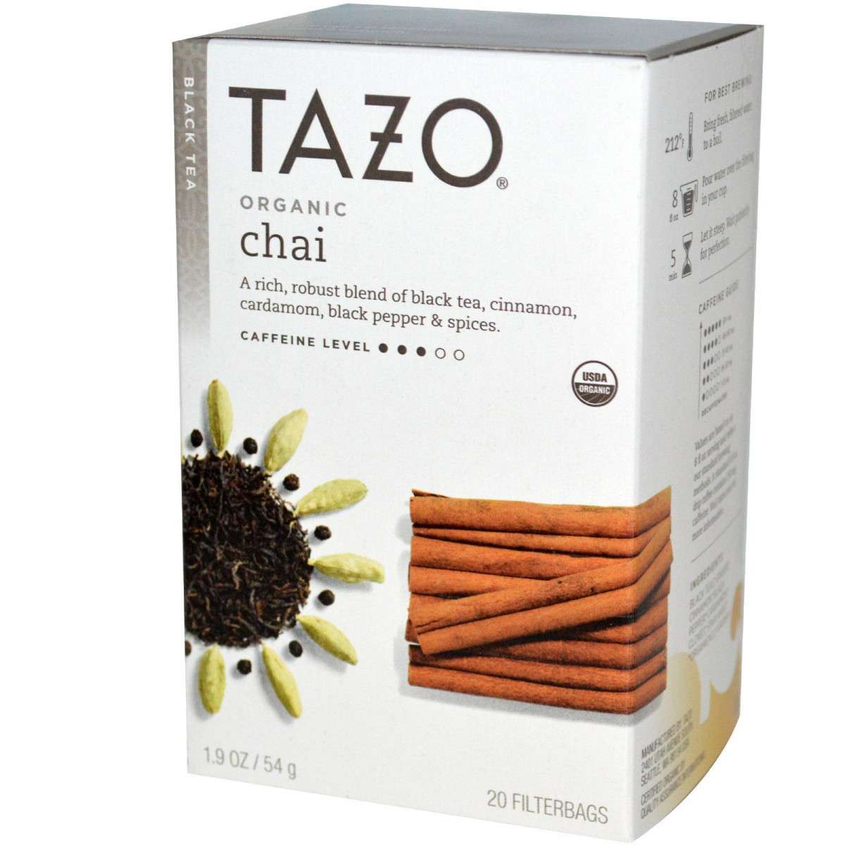 Tazo Teas Органический черный чай в пакетиках, 100% натуральный, согревающий, 20 фильтр-пакетиков 19 унции (54 г)