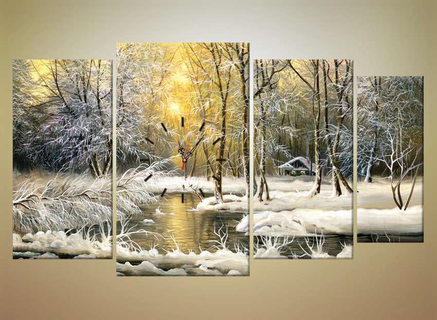 Картина Зимний пейзаж, 40x30 см, картина на холсте на деревянном подрамнике с настенным креплением