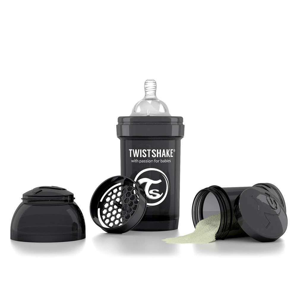 Twistshake Бутылочка антиколиковая с контейнером для сухой смеси и соской Superhero от 0 месяцев цвет черный 180 мл