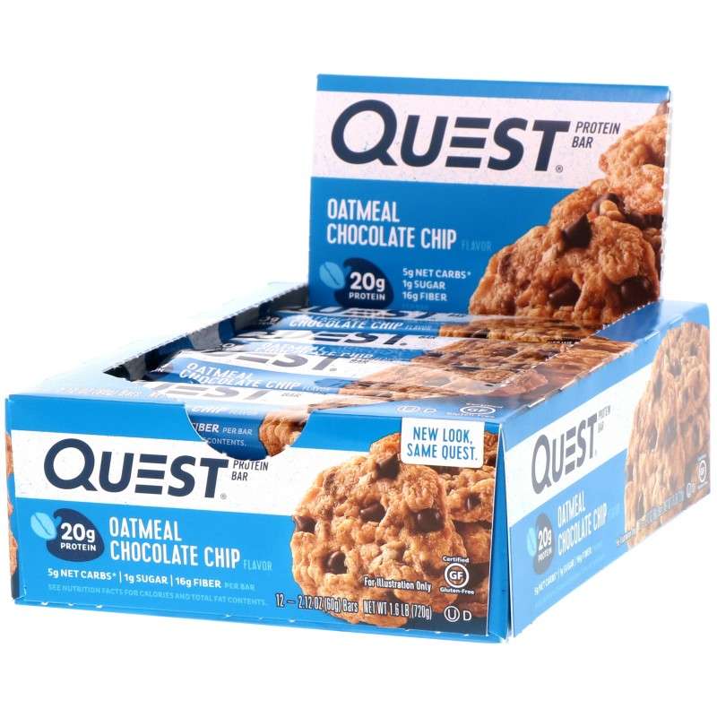 Quest Nutrition QuestBar, Protein Bar, Oatmeal Chocolate Chip, 12 Bars, 2.1 oz (60 g) Each