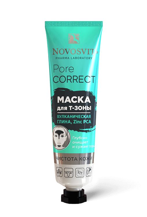 Novosvit Маска для Т-зоны вулканическая глина, Zinc PCA Pore Correct
