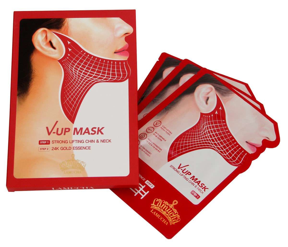Lamucha гидрогелевая лифтинг маска для шеи и области подбородка V-Up Mask